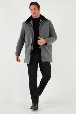 Buratti Slim Fit Çıkarılabilir Tüylü Yaka Detaylı Astarlı Kaşe Erkek Kaban 58400217 Açık Gri