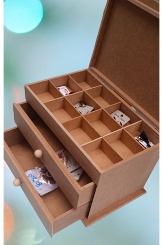 Hobi Dekoratif Model Makyaj Kutusu 2 Çekmece Ahşap Mdf Ham El Yapımı