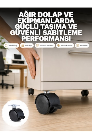 Kilitli Mobilya Tekerleği 6 Cm 4 Lü Kolay Kurulum Sarı