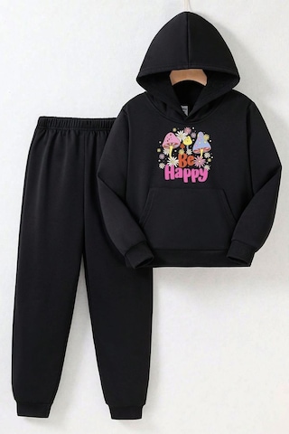 Fyk Kids Kız Çocuk Yazı Baskılı Kapüşonlu Eşofman Takımı Siyah