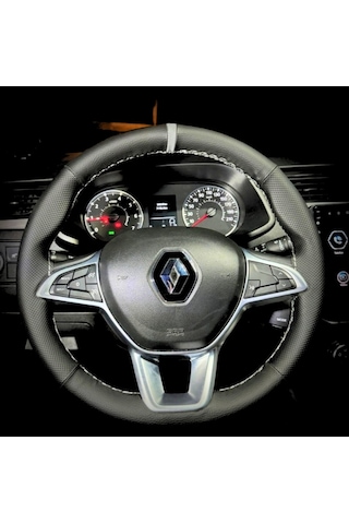 Dikişli Direksiyon Kılıfı Siyah Deri Noktalı Deri Gri Yüzük Gri Dikişli Renault Express İçin Gri