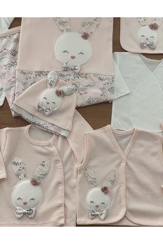 Gaye Bebe Gaye Tavşan Kabartma Desen 10 Parça Hastane Çıkışı Seti Somon Çok Renkli