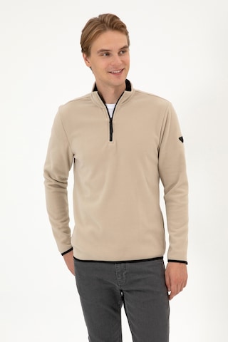 U.S. Polo Assn. Erkek Regular Fit Koyu Bej Polar Yarım Fermuarlı Basic Sweatshirt 50313777-VR088