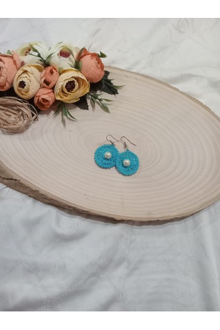 Mavi El Örgüsü Küpe Mavi