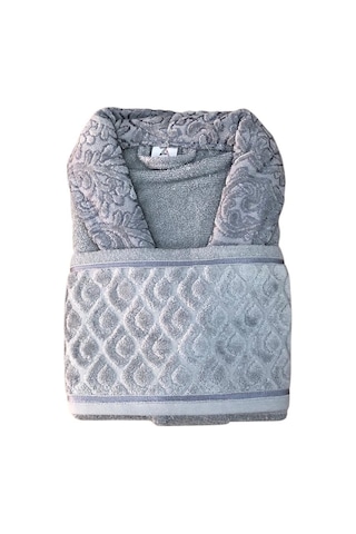 Royam 2 Parça %100 Pamuklu Kısmı Kadife Tek Kişilik Bornoz Seti Gri