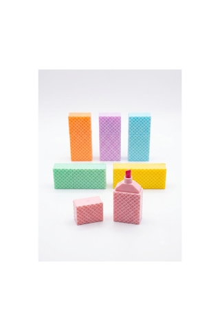 Gofret Tasarımlı 6'lı Pastel Fosforlu Kalem Seti - Şeffaf Çantalı Sevimli Kawaii İşaretleme Kalemi Pembe