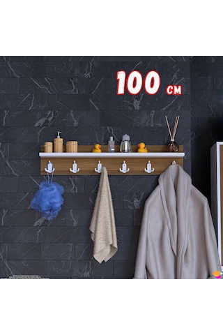 Modilayn Kedi Serisi 6 Lı Banyo Askısı Seti 96,4x18cm 18 Kancalı Raflı Düzenleyici Yer Tasarrufu. Beyaz - Ceviz