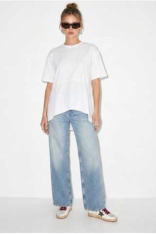 Shade Kadın Garnili Asimetrik Kesim Oversize Basic T-shirt 1069 60286252 - Beyaz