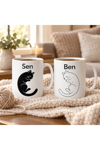 Storeşahin Kara Kedi Ve Ak Kedi 2'li Porselen Kupa Seti - Model 407 Shn0720 Diğer