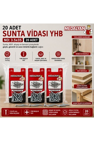 Medalyan Dl-03 Sunta Vidası 3,5x35 - 20 Adet- 12'li Paket Diğer