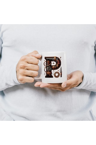 P Harfi Kovboy Temalı Bardak 330 Ml İsim / Harf Kişiye Özel Hediye - Vahşi Batı Konsept Beyaz