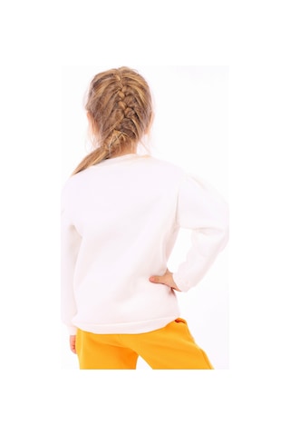Toontoy Kız Çocuk Oversize Bisiklet Yaka Büzgülü Balon Kollu Baskılı Sweatshirt - 3 İplik Şardonlu Ekru