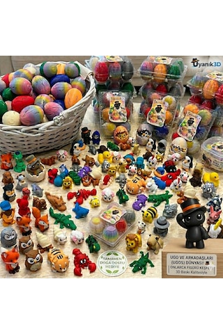 Uyanık3d Ugos Serisi - Sürpriz Mini Figür Yumurtası 6'lı Set - Doğa Dostu Oyuncak Koleksiyonu Hayvan