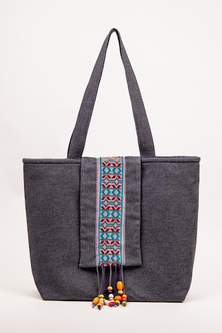 Fabric Craft Bag Omuz Çantası Kot Kumaş 43x36 Cm Astarlı Günlük Kadın Çantası Gri