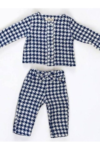 Kız Bebek Dokuma Kazayağı Desenli Ceketli Pantolon Takım-13552 Mavi