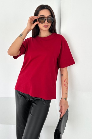 Noa & Noa Kadın %100 Pamuk Dekoratif Dikişli Basic Tişört Kırmızı