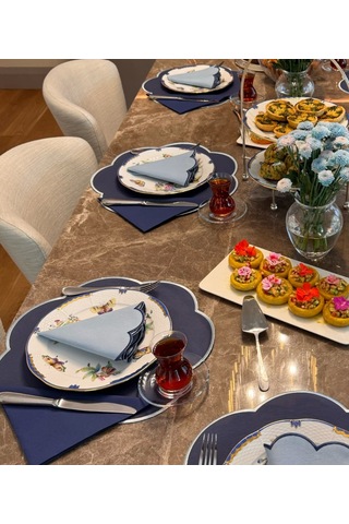 Bade 4 Kişilik Amerikan Servisi & Peçete Mavi