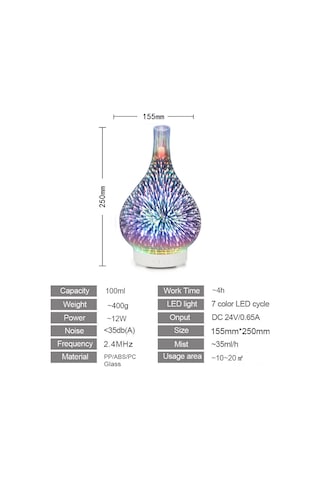 Wezone 3d Ultrasonik Nemlendirici Aromaterapi Cihazı, 100ml, 7 Renkli Led Işıklı, Otomatik Su Kapanması Özelliğiyle, Sessiz Fonksiyonlu Parfüm Dağıtıcı