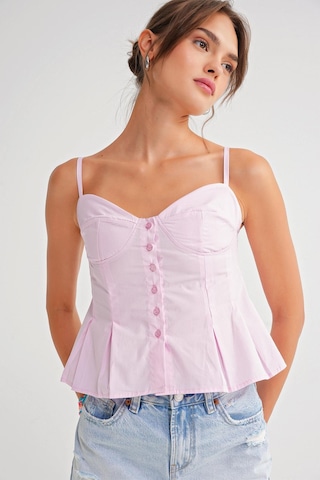 4737 Kadın Düğmeli Kuplu Pileli Bluz Pembe Pembe