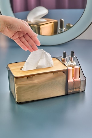 Bambu Kapaklı Banyo Peçetelik Organizeri / Z Peçete Uyumlu Düzenleyici Antrasit