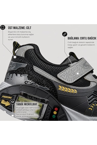 Larabell Hediyelik Arabalı Çocuk Spor Ayakkabı Cırtlı Okula Uygun Okula Dönüş Günlük Sneaker Gri