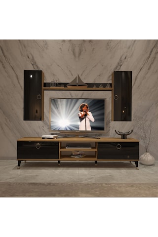 Decoraktiv Eko 7 Mdf Dvd Gold Tv Ünitesi Tv Sehpası Pera - Siyah