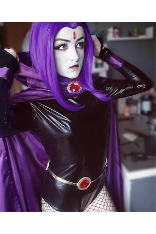 Teen Titans Raven Cosplay Kostümü Pelerin Tulumlar Cadılar Bayramı Dar Giysiler + Pelerin + Bel Takısı Zincir-e Xs Tüm Kostüm Diğer
