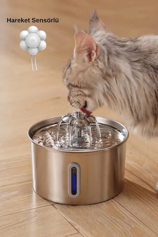 Sensörlü 2.2 L Göstergeli Paslanmaz Çelik Kedi Köpek Için Su Pınarı Su Çeşmesi Su Sebili Bp02