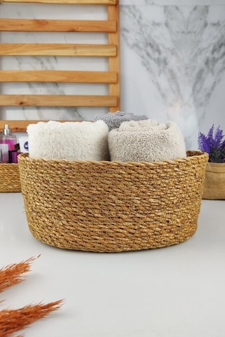 Digithome Hasır Banyo Ve Makyaj Organizer Sepeti Oval Düzenleyici 28 Cm Kahverengi - Pnl-ph22 S/3