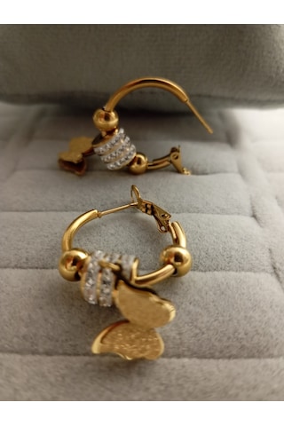 Kelebek Model Zirkon Taşlı Gold Renk Küpe Gold