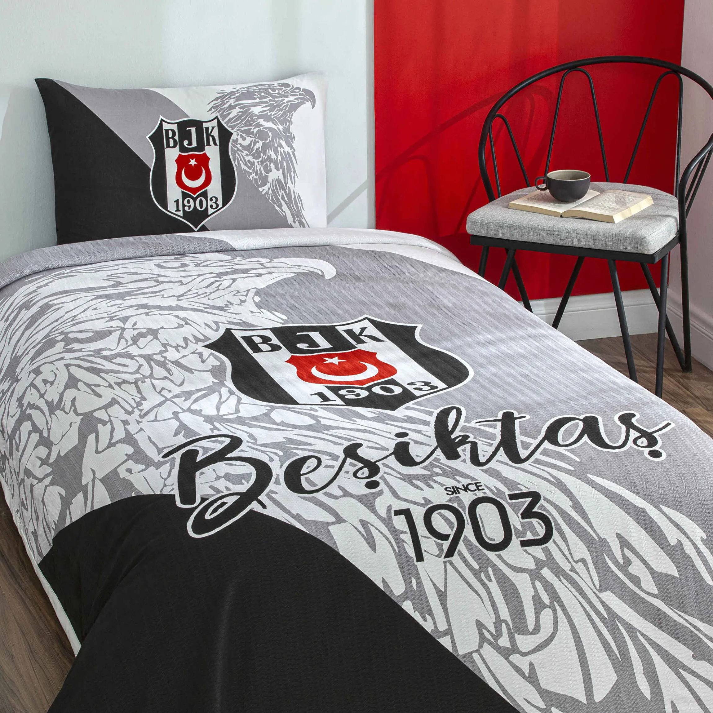 Taç Lisanslı Beşiktaş Sınce 1903 Tek Kişilik Pike Takımı Siyah