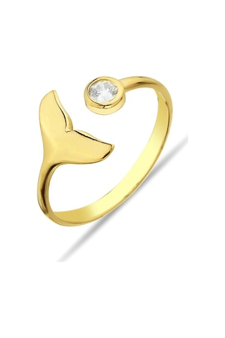 Balina Kuyruğu Motifli Gümüş Altın Kaplama Yüzük - Y011901