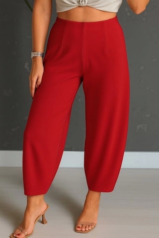 Defymoda Kadın Yüksek Bel Krep Pantolon Kırmızı