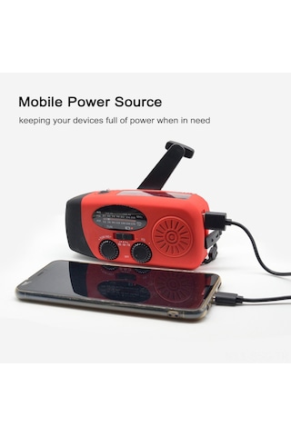 Springsun Kırmızı Solar El Çevirici Radyo - Am/fm/noaa Hava Durumu Radyosu, Fener Ve 600mah Mobil Güç Kaynağı İle Outdoor Acil Durum Cihazı
