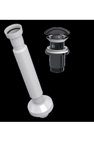 Yapıtaşı Yt654 Seramik Başlıklı Taşmalı Bas Aç Lavabo Gider Sifonu Parlak Siyah