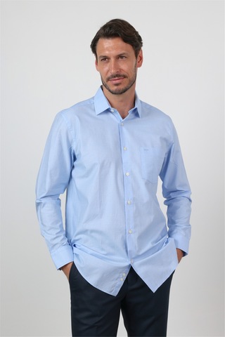 İmza Mavi Sert Yaka Uzun Kol Cepli Comfort Fit Pamuk Gömlek 1004260168 2XL