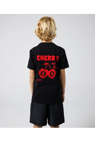 Uyguntarz Çocuk Cherry Baskılı Pamuklu Tshirt Siyah