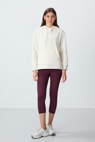 Tommy Life Ekru Kalın Yumuşak Dokulu Kapüşonlu Oversize Nakışlı Polar Kadın Sweatshirt - 97292 Ekru