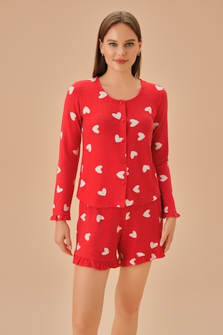 Suwen Sweety Maskülen Şort Takımı Sh25195667b95 Kırmızı Baskılı Kırmızı