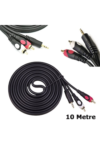 10 Metre 3.5mm Aux Stereo To 2 Rca Tos Ses Kulaklık Kablo - Lüx