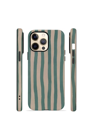 Apple iPhone Uyumlu 14 Pro Max Vorian Çift Katmanlı Magsafe Kılıf Sage Riviera Stripe