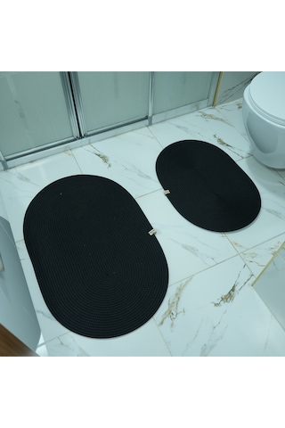 Zengin Supla 2'li Banyo Paspas Set Siyah