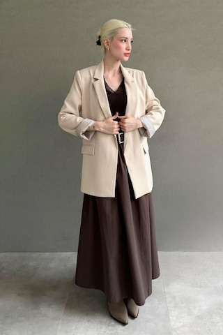 Seeh Bej Kol Desenli Blazer Kadın Ceket Sh339