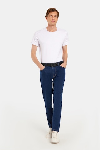 Tudors Erkek Slim Fit Yıkamalı Taşlamalı Esnek Kot Düz Paça Tapered Lacivert Pantolon-34830 Lacivert