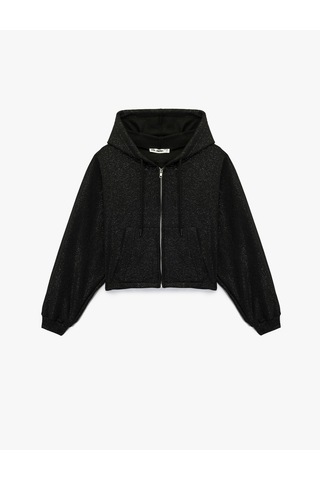Koton Şardonlu Kapüşonlu Baskılı Cep Detaylı Fermuarlı Sweatshirt Siyah 6wal10488ık Siyah