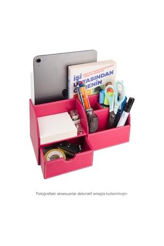 Masaüstü Düzenleyici,kalemlik,kumandalık,küpbloknotluk,tabletlik,kitaplık,6 Gözlü,çekmeceli,desktop Organizer,vegan,24,5 13 12 Fuşya