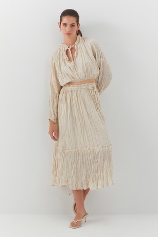 Kraş Dokulu Etek Takım Bej Bej