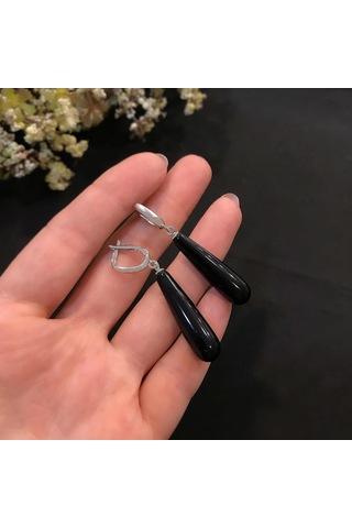 Stela Gümüş Damla Onix Küpe
