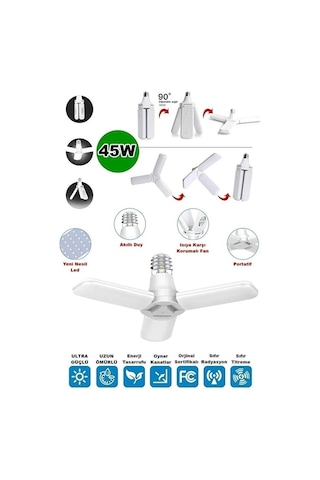 Zhltools Ultra Güçlü 3 Kollu 40-45w Ampul Led Aydınlatma Beyaz Işık Led Ampul