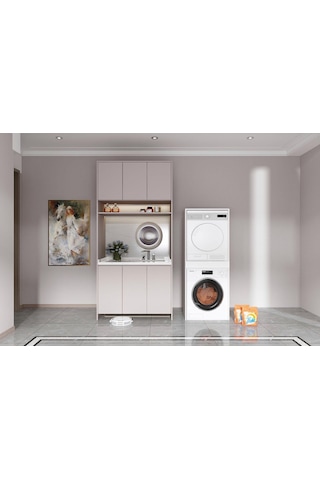 Banyo Dolabı Çamaşır Ve Kurutma Makinesi Dolabı Çekmeceli Beyaz